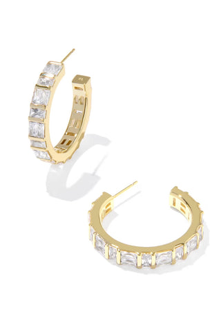 Jaime Gold Hoop Earrings in White Crystal