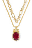 Daphne Bow Gold Multi Strand Necklace in Dark Burgundy Illusion