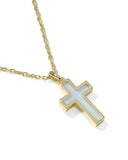 Cross Pendent Necklace in Gold Blue Dichroic Glass