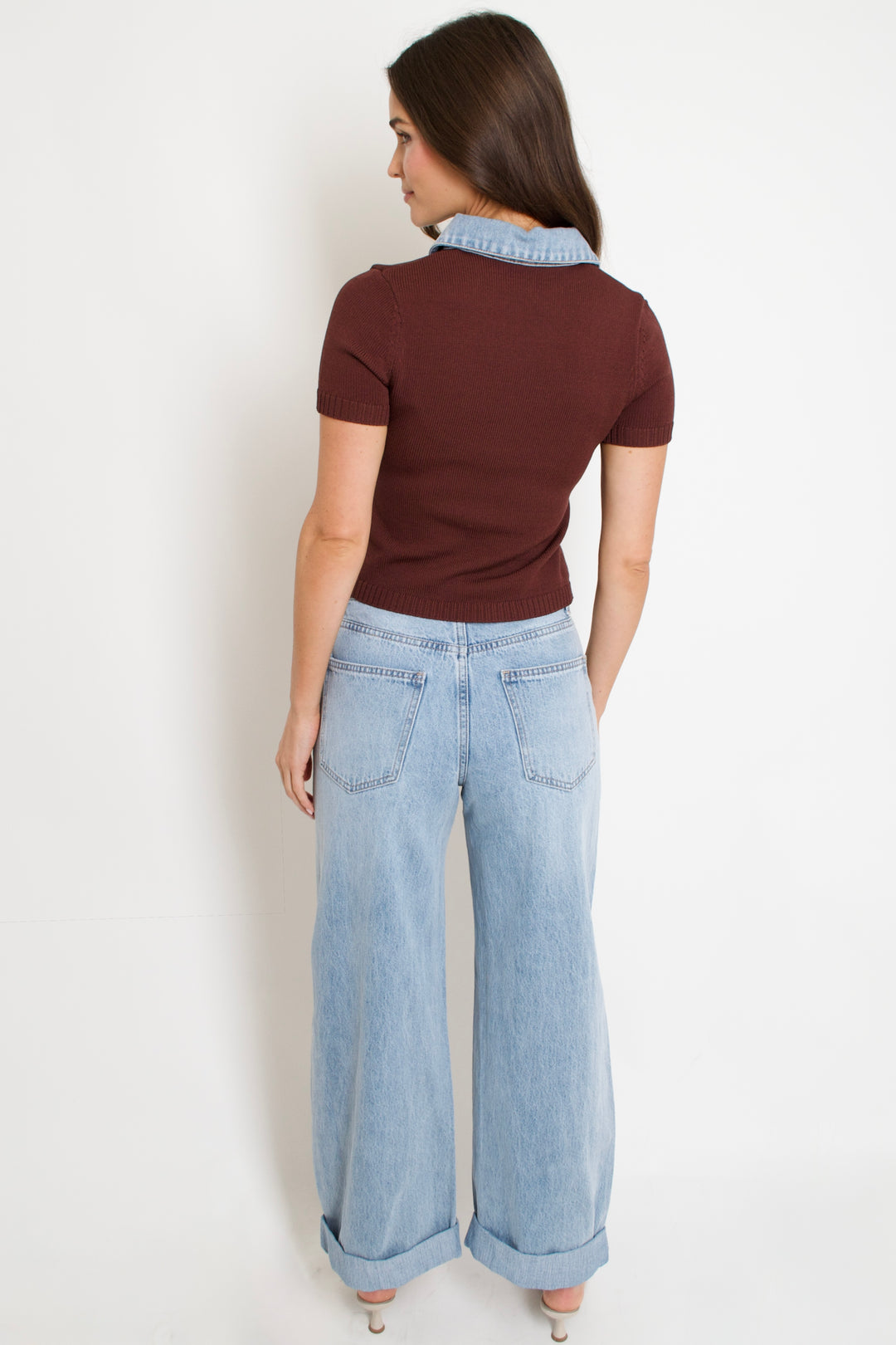 Denim Contrast Knit Top