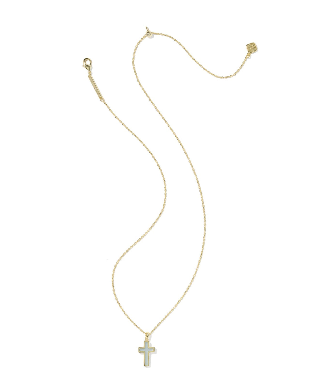 Cross Pendent Necklace in Gold Blue Dichroic Glass