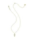 Cross Pendent Necklace in Gold Blue Dichroic Glass