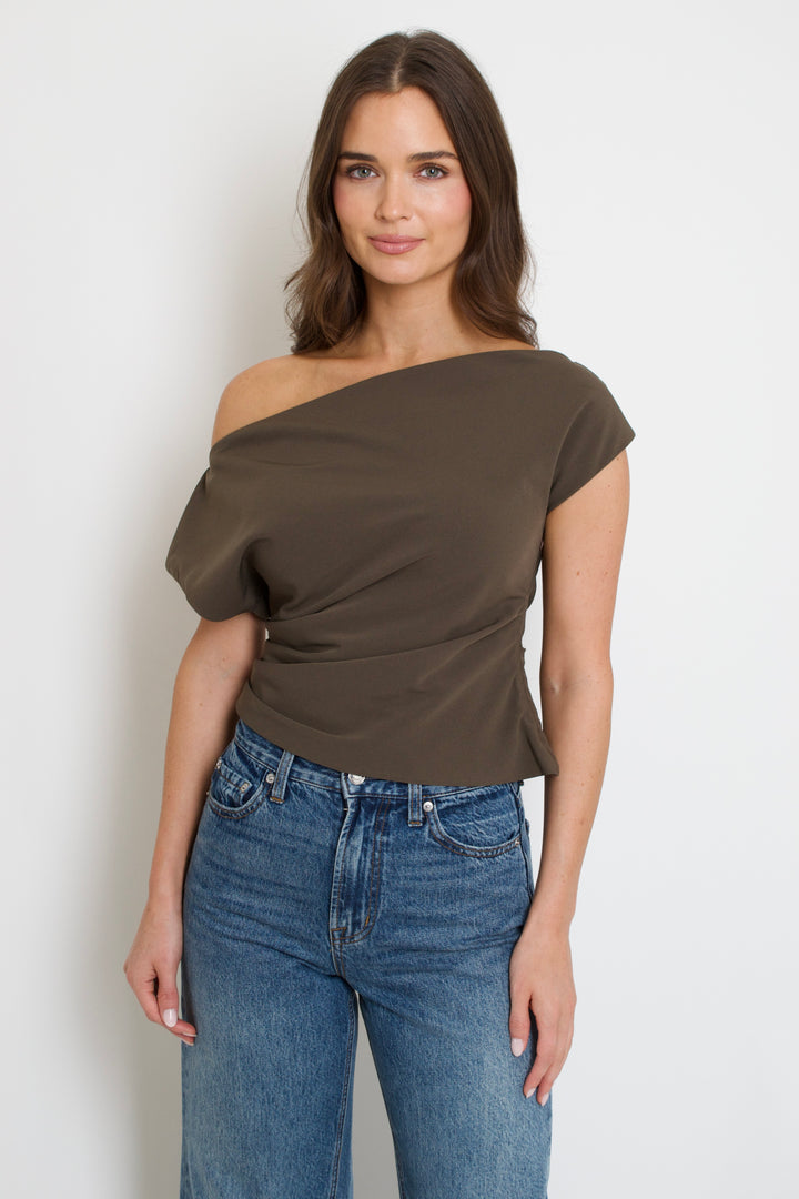 Hana Draped Shoulder Top // ash brown