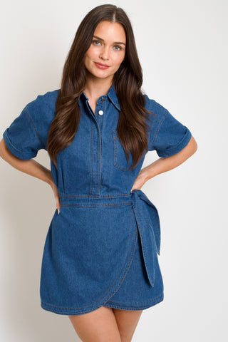 Denim Wrap Skirt Mini Dress