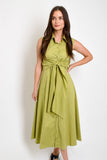 Olive Stripe Poplin Tie Shirt Dress
