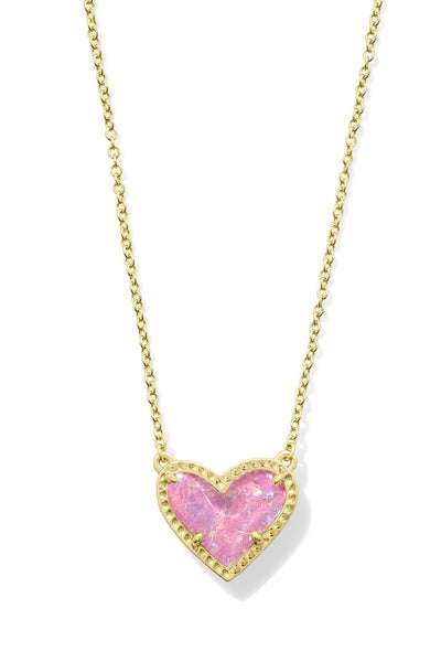 Ari Heart Gold Pendant Necklace in Pink Glitter
