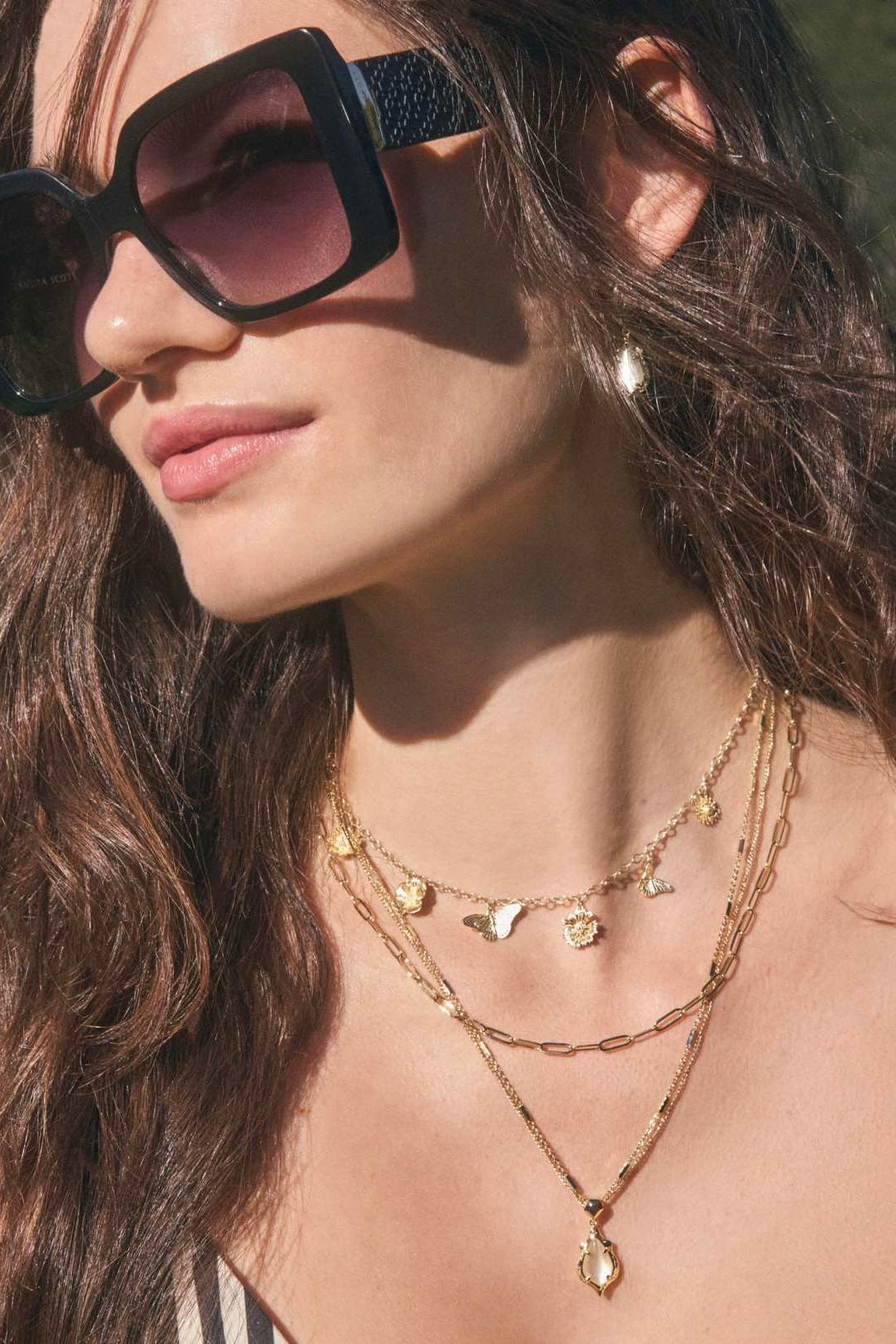 Adriana Scallop Frame Multi Strand Necklace in Natural Mop