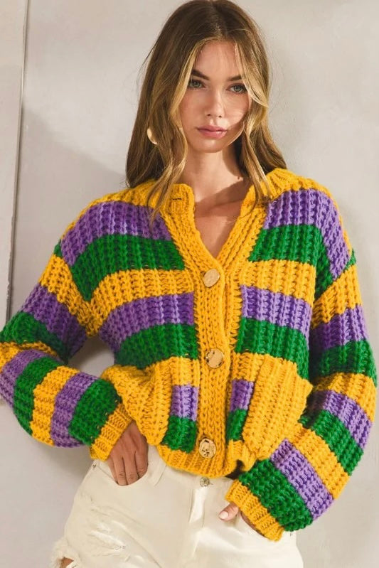 Mardi Gras Classic Stripe Cardigan