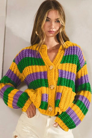 Mardi Gras Classic Stripe Cardigan