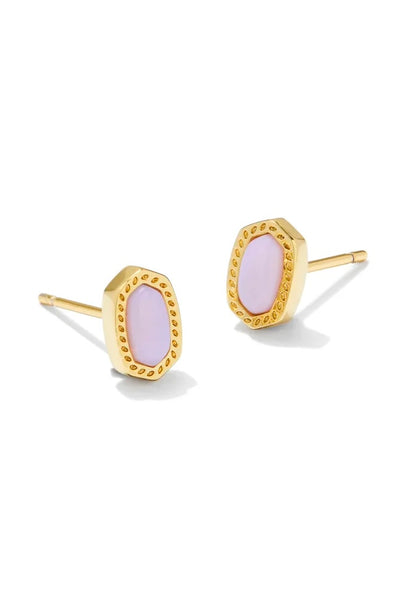 Mini Ellie Gold Stud Earrings in Pink Opalite