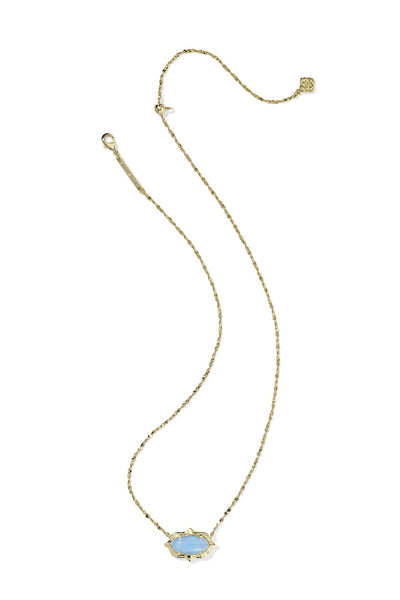 Elisa Scallop Frame Necklace in Gold Sky Blue Iridescent Abalone