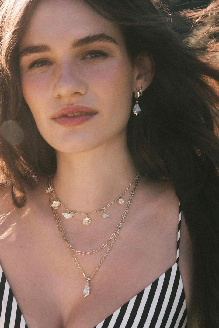 Adriana Scallop Frame Multi Strand Necklace in Natural Mop