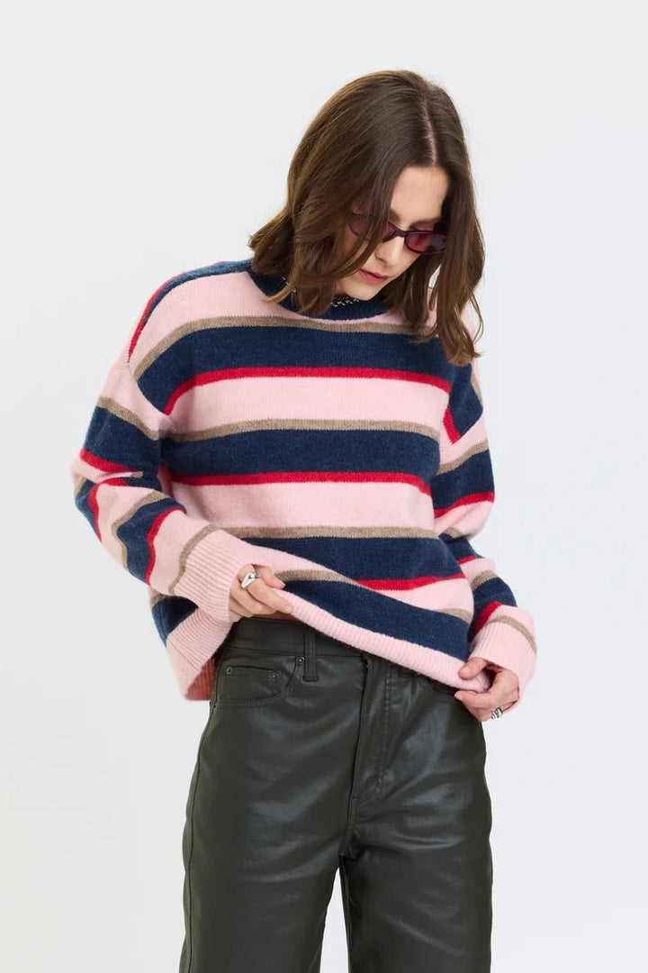 DAZE // Carlyle Everyday Crewneck in Coral Stripe