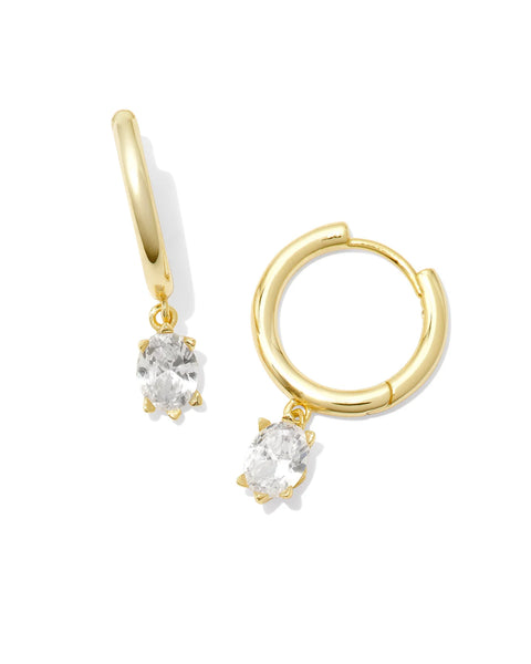 Cailin Single Stone Huggie Earrings in Gold White Crystal