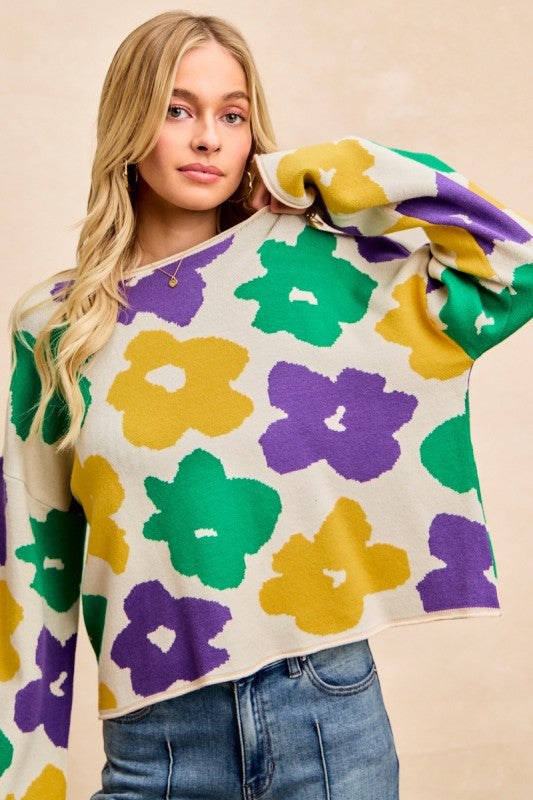 Floral Mardi Gras Sweater