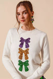 Sequin Bow Mardi Gras Sweater