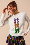 Sequin Bow Mardi Gras Sweater
