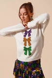 Sequin Bow Mardi Gras Sweater