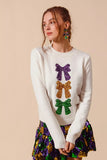 Sequin Bow Mardi Gras Sweater