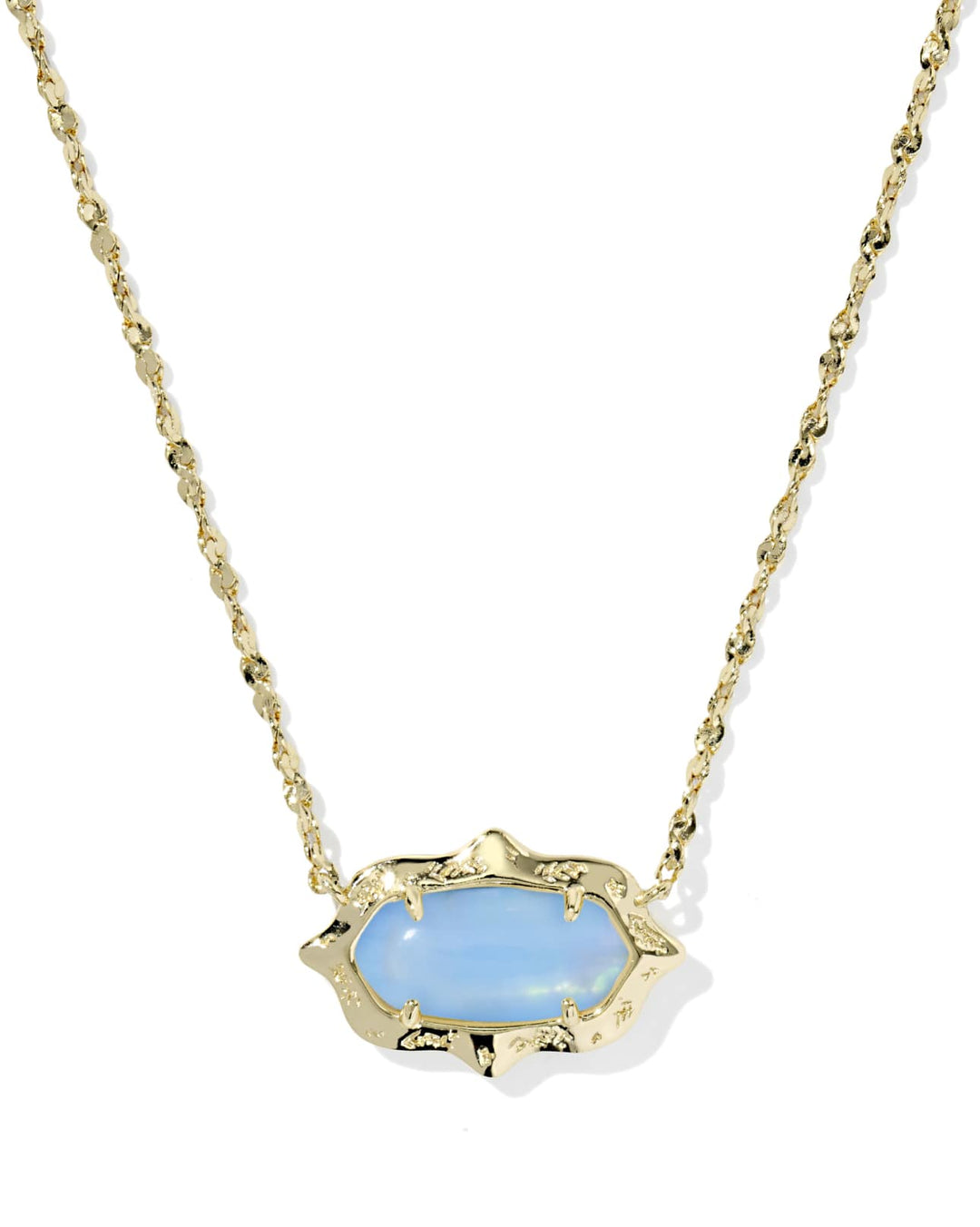 Elisa Scallop Frame Necklace in Gold Sky Blue Iridescent Abalone