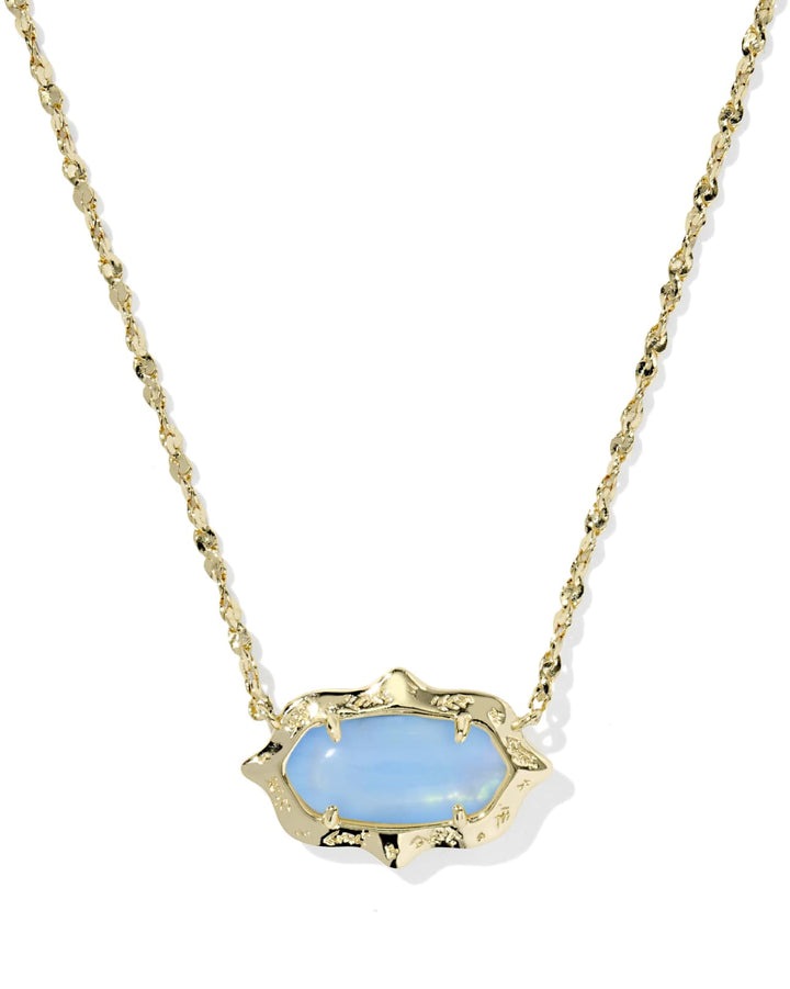Elisa Scallop Frame Necklace in Gold Sky Blue Iridescent Abalone