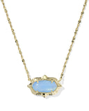 Elisa Scallop Frame Necklace in Gold Sky Blue Iridescent Abalone
