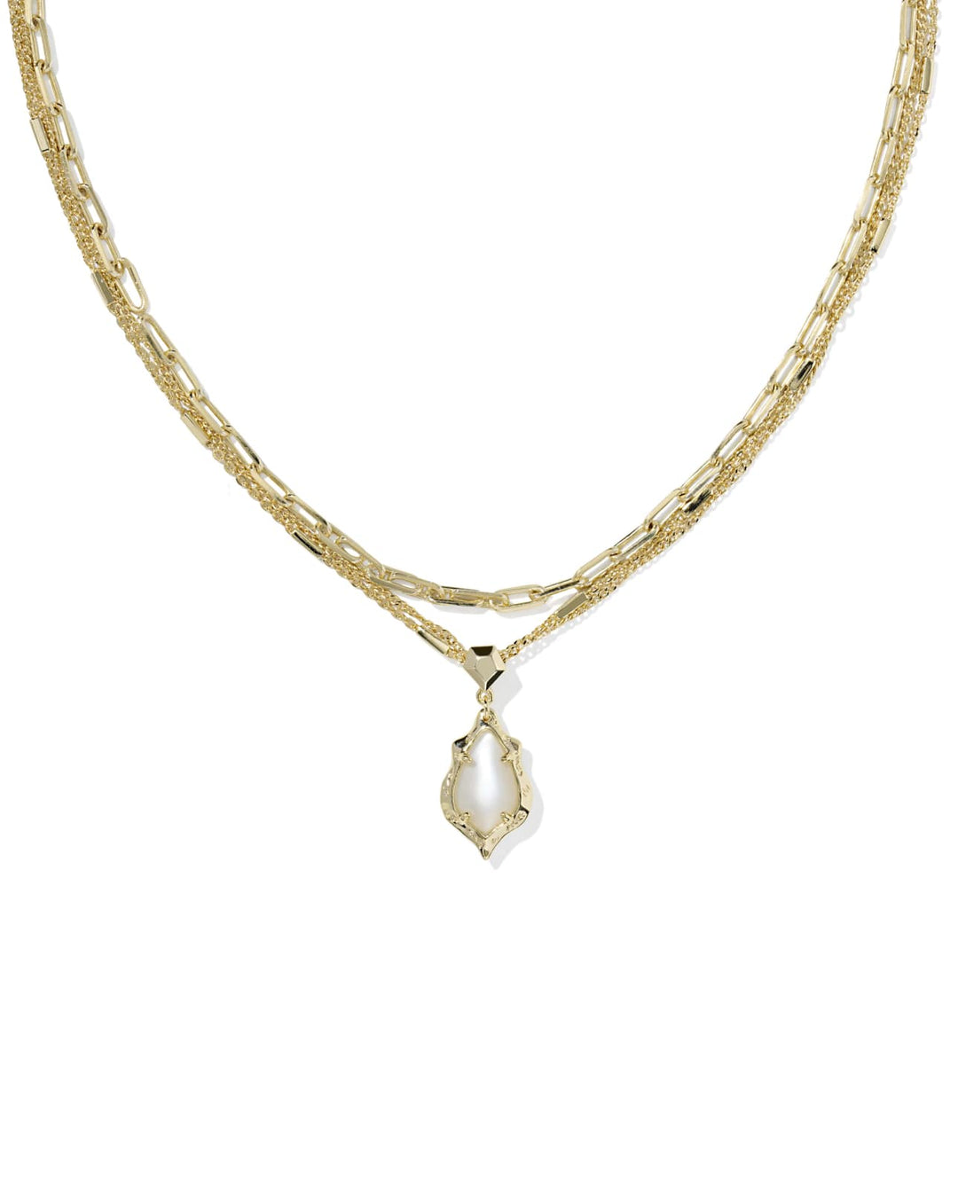 Adriana Scallop Frame Multi Strand Necklace in Natural Mop