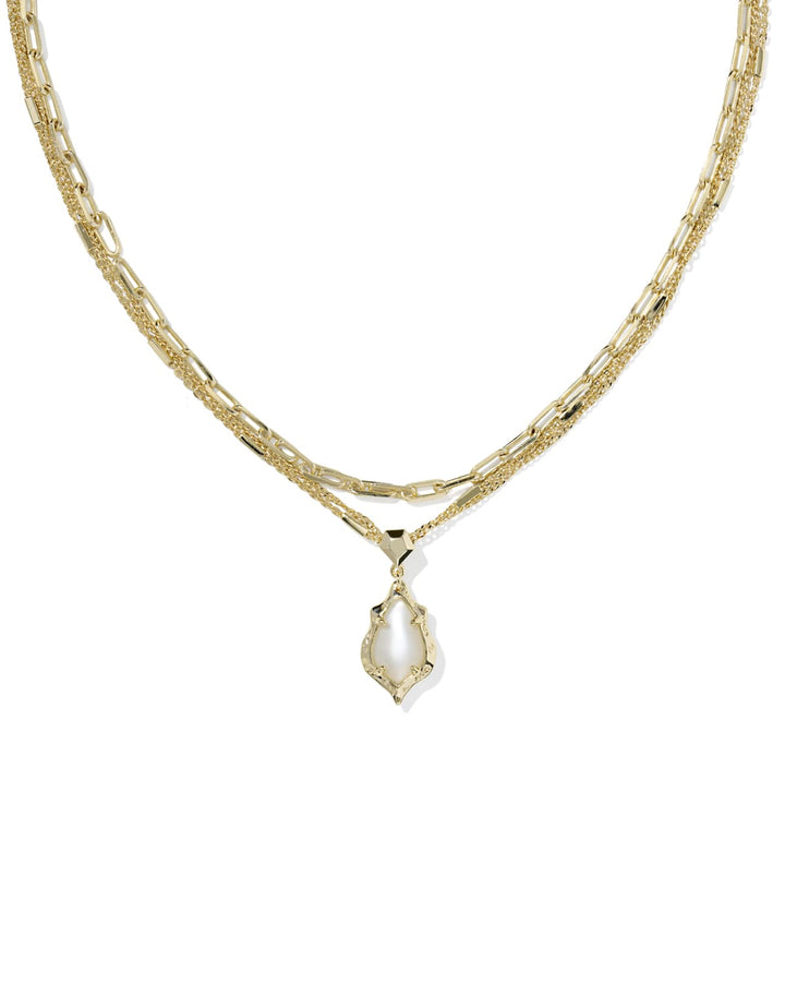 Adriana Scallop Frame Multi Strand Necklace in Natural Mop