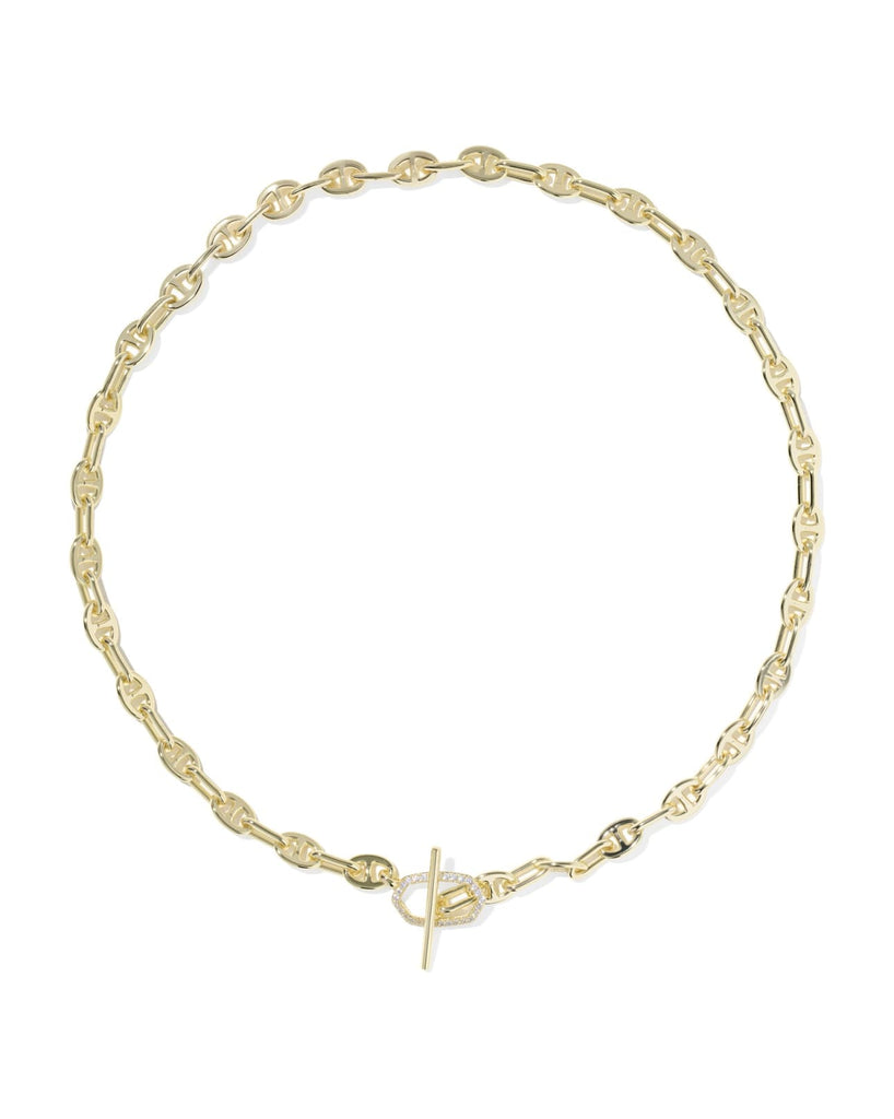 Elisa Toggle Link and Chain Necklace - Gold White CZ