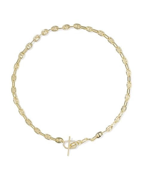 Elisa Toggle Link and Chain Necklace - Gold White CZ