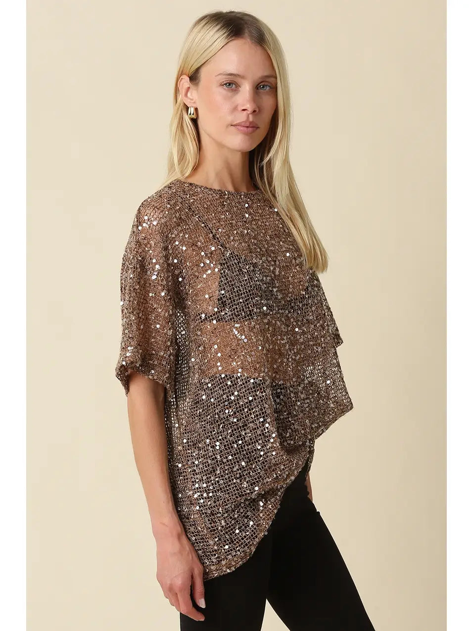 Bronze Sequin Mesh Top