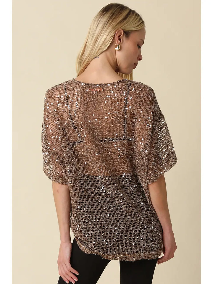 Bronze Sequin Mesh Top