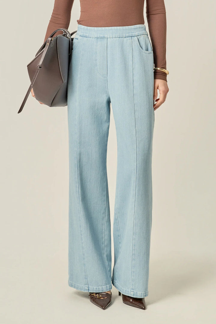Elastic Waist Pintuck Denim