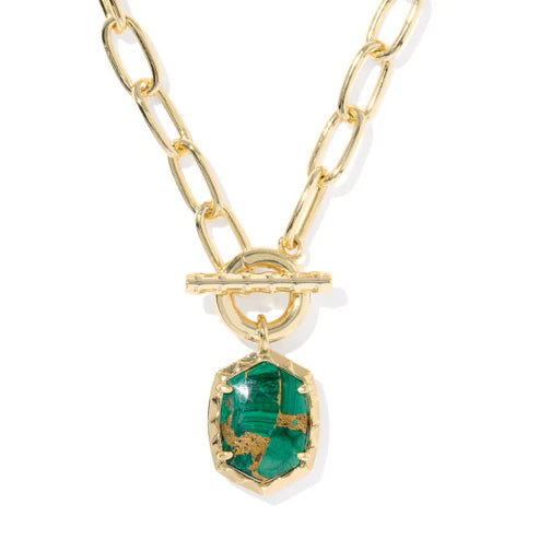 Daphne Link Chain Necklace - Gold Bronze and Malachite