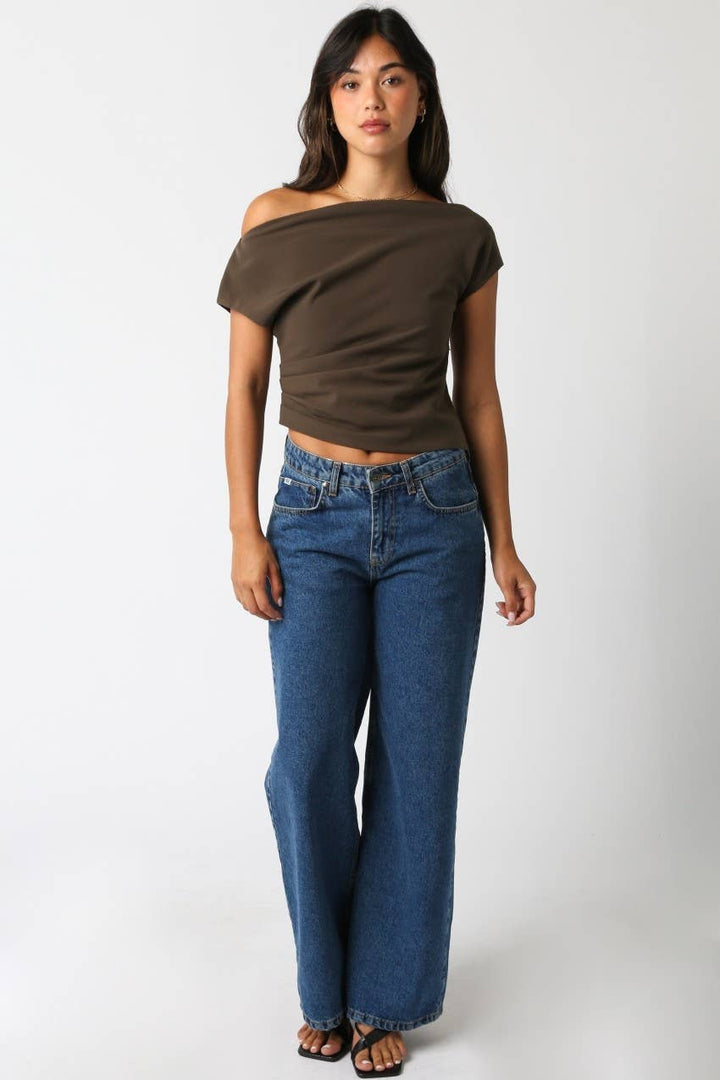 Hana Draped Shoulder Top // ash brown