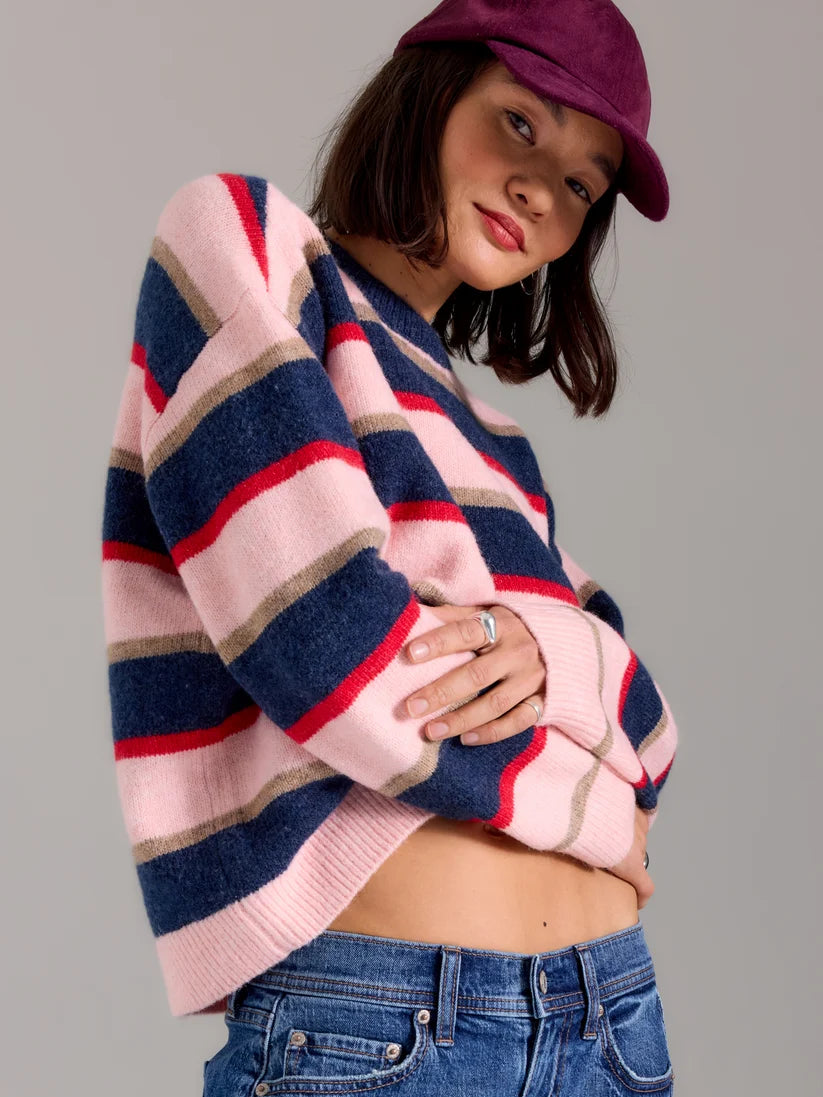 DAZE // Carlyle Everyday Crewneck in Coral Stripe