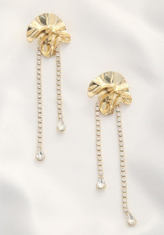 Ruffle Rhinestone Drop Earrings