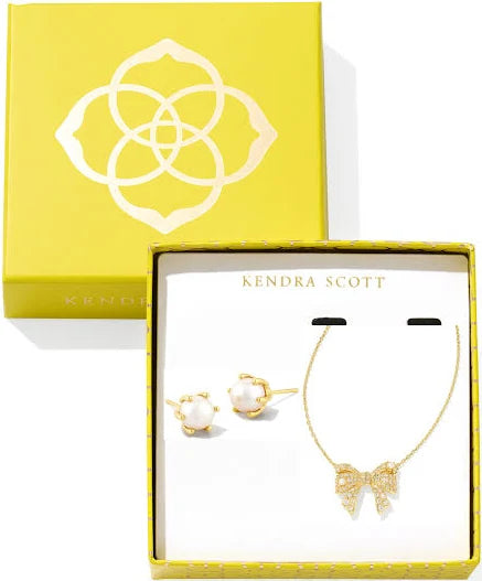 Krista Bow Necklace and Aston Earrings Gift Set - Gold