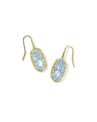 Lee Luxe Drop Earrings in Gold Light Blue CZ