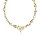 Elisa Toggle Link and Chain Necklace - Gold White CZ